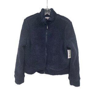 Daily Thread Womens Fleece Sherpa Jacket Full Zip Navy Size Medium Pockets New